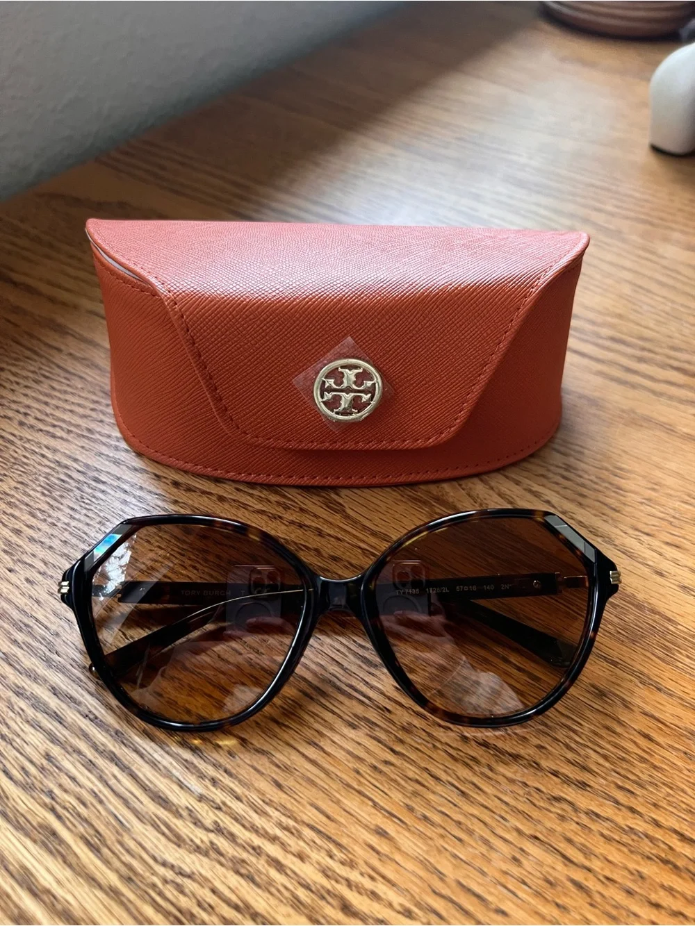 Tory Burch Tortoiseshell Frame Sunglasses with Brown Lenses and Orange Case
